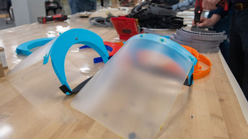 University of Nebraska makers use additive manufacturing for small scale face shield production.