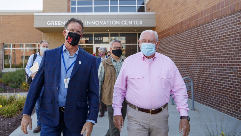 Andy Benson, director of the Nebraska Food for Health Center, discusses the medical benefits of food to U.S. Secretary of Agriculture Sonny Perdue during a tour of Nebraska Innovation Campus on Sept. 4.