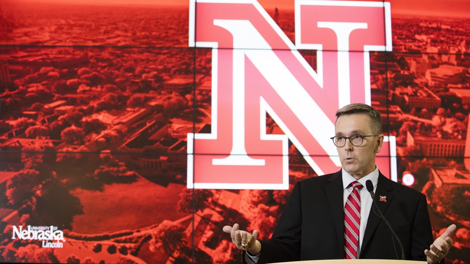 Ronnie Green talks during the April 6 announcement that he will serve as UNL's new chancellor. 