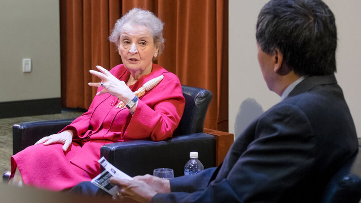 Former U.S. Secretary of State Madeleine Albright was at the University of Nebraskaâs Innovation Campus on Monday as the keynote speaker for the Food Factory of the Future conference. âWe need every available voice speaking up for a better future,â she said.