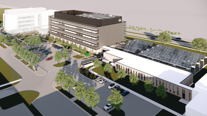 Aerial rendering of the $160 million USDA laboratory building and greenhouse facility that will be built at Nebraska Innovation Campus.