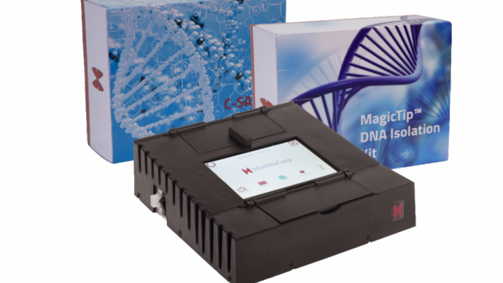 Solas 8 device and the two kits (MagicTip kits for DNA and C-SAND kits for tests) sold by MatMaCorp