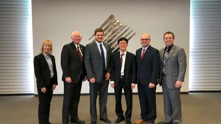 From left to right: Ann Willet (Nebraska Innovation Campus), Dan Duncan (Nebraska Innovation Campus), Cobus Block (DED), Dr. Austin Chang (Korea International Trade Assoc. Director), Walker Zulkoski (NGage), and Luke Peltz (Lincoln Partnership for Economic Development) met to discuss ways to promote business-to-business meetings for Nebraskan and Korean companies.